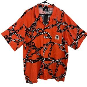 G59 Records Chained Shirt Mens 2XL Orange Short Sleeve Button Up Rap Rayon NWT